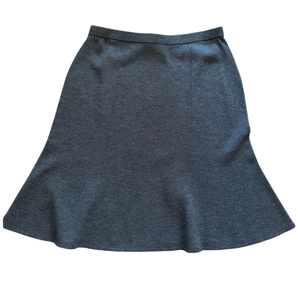 St. John Dark Gray A-Line Flutter Hem Pull On Santana Knit Knee Length Skirt